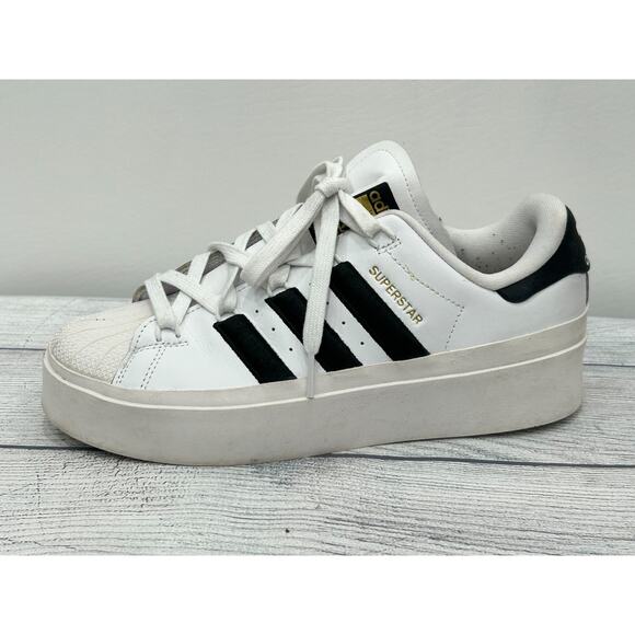 Adidas Womens White Black Leather Superstar Bonega Platform Sneaker Shoes 9.5 - Picture 4 of 12